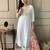 White sequence embroidery viscos silk kurta set with printed organza dupatta for women