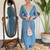 Petrol blue floral embroidery viscos rayon kurta set with printed organza dupatta for women