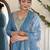 Petrol blue floral embroidery viscos rayon kurta set with printed organza dupatta for women