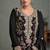 Black multi thread & sequence embroidery work chinon free size stitched salwar suit
