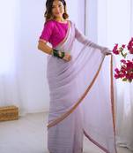 light purple lace sequins embroidery chiffon saree with blouse