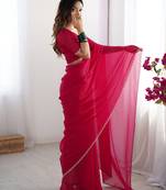 dark pink stone work chiffon saree with blouse