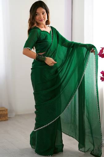 green stone work chiffon saree with blouse