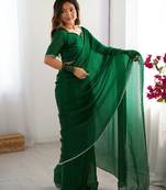 green stone work chiffon saree with blouse