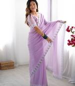 lavender stone work chiffon saree with blouse