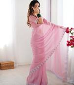 light pink stone work chiffon saree with blouse