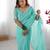 aqua blue stone work chiffon saree with blouse