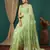 light green lace foil screen printed georgette saree with blouse