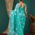 turquoise lace foil screen printed georgette saree with blouse