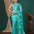turquoise lace foil screen printed georgette saree with blouse