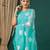 turquoise lace foil screen printed georgette saree with blouse