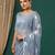 grey lace foil screen printed georgette saree with blouse