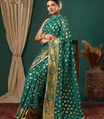 teal green lace foil screen printed georgette saree with blouse