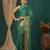 teal green lace foil screen printed georgette saree with blouse