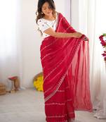 red sequin embroidery tissue silk saree with blouse