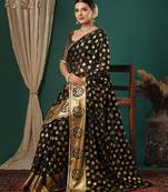 black lace foil screen printed georgette saree with blouse