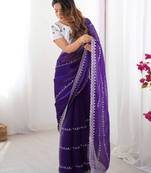 indigo blue sequin embroidered tissue silk saree with blouse
