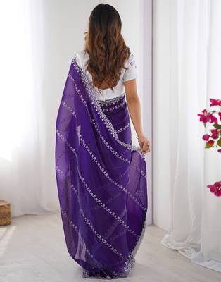 indigo blue sequin embroidered tissue silk saree with blouse 2