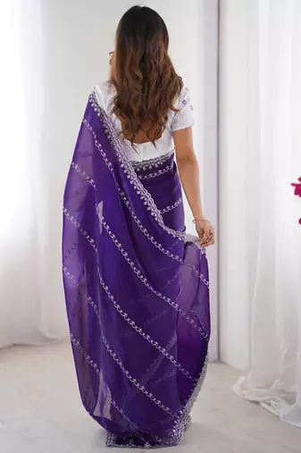 indigo blue sequin embroidered tissue silk saree with blouse
