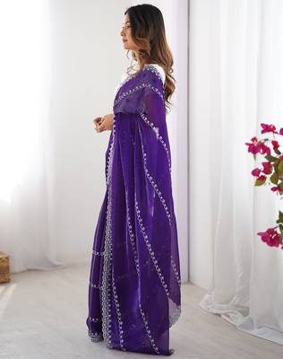 indigo blue sequin embroidered tissue silk saree with blouse 3