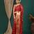 red lace foil screen printed georgette saree with blouse