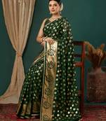 dark green lace foil screen printed georgette saree with blouse