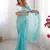 aqua blue sequin embroidered chiffon saree with blouse