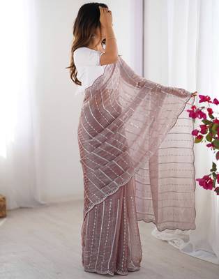 dusty mauve sequin embroidered chiffon saree with blouse 1