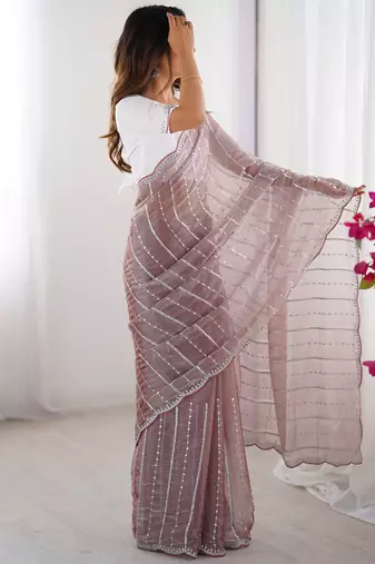 dusty mauve sequin embroidered chiffon saree with blouse