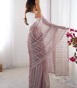 dusty mauve sequin embroidered chiffon saree with blouse