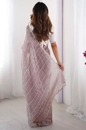 dusty mauve sequin embroidered chiffon saree with blouse