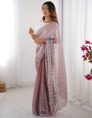 dusty mauve sequin embroidered chiffon saree with blouse 3