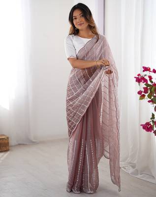 dusty mauve sequin embroidered chiffon saree with blouse 4