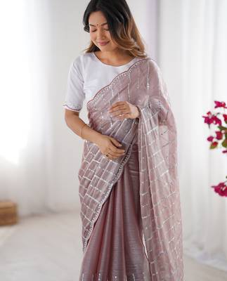 dusty mauve sequin embroidered chiffon saree with blouse 5