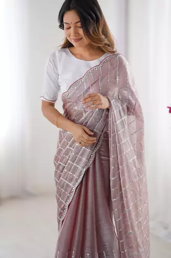 dusty mauve sequin embroidered chiffon saree with blouse