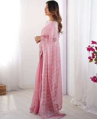 pink sequin embroidered chiffon saree with blouse 3