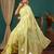 yellow silver lace foil screen printed georgette saree with blouse
