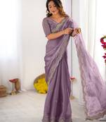 dusty mauve sequin embroidered chiffon saree with blouse