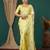 yellow silver lace foil screen printed georgette saree with blouse