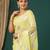 yellow silver lace foil screen printed georgette saree with blouse