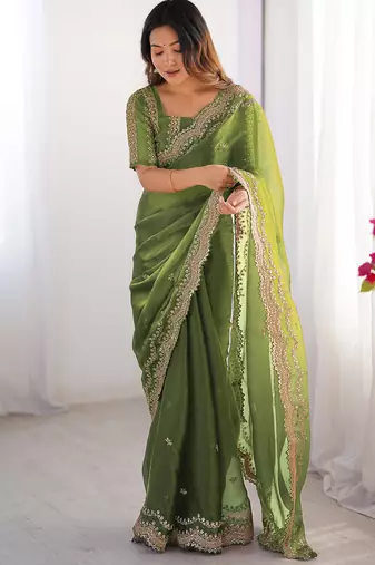 light green sequin embroidered chiffon saree with blouse