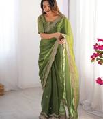 light green sequin embroidered chiffon saree with blouse