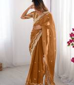 dusty orange sequin embroidered chiffon saree with blouse