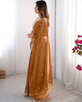 dusty orange sequin embroidered chiffon saree with blouse 3