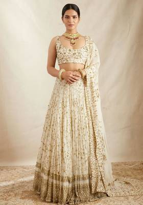 White Georgette Sequins Embroidered Lehenga Choli With Dupatta  1