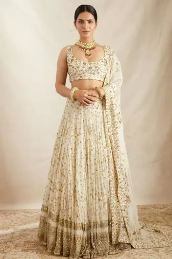 White Georgette Sequins Embroidered Lehenga Choli With Dupatta 