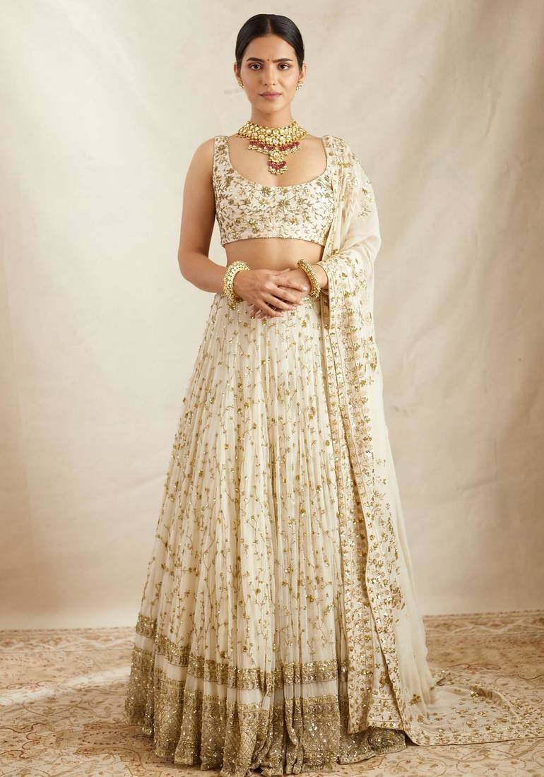 White Georgette Sequins Embroidered Lehenga Choli With Dupatta 