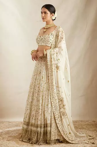 White Georgette Sequins Embroidered Lehenga Choli With Dupatta 