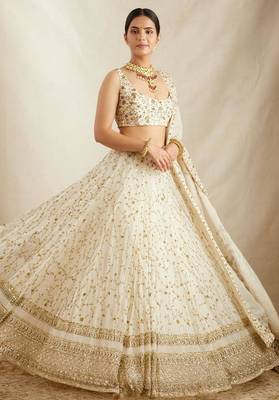 White Georgette Sequins Embroidered Lehenga Choli With Dupatta  3