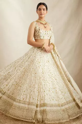 White Georgette Sequins Embroidered Lehenga Choli With Dupatta 
